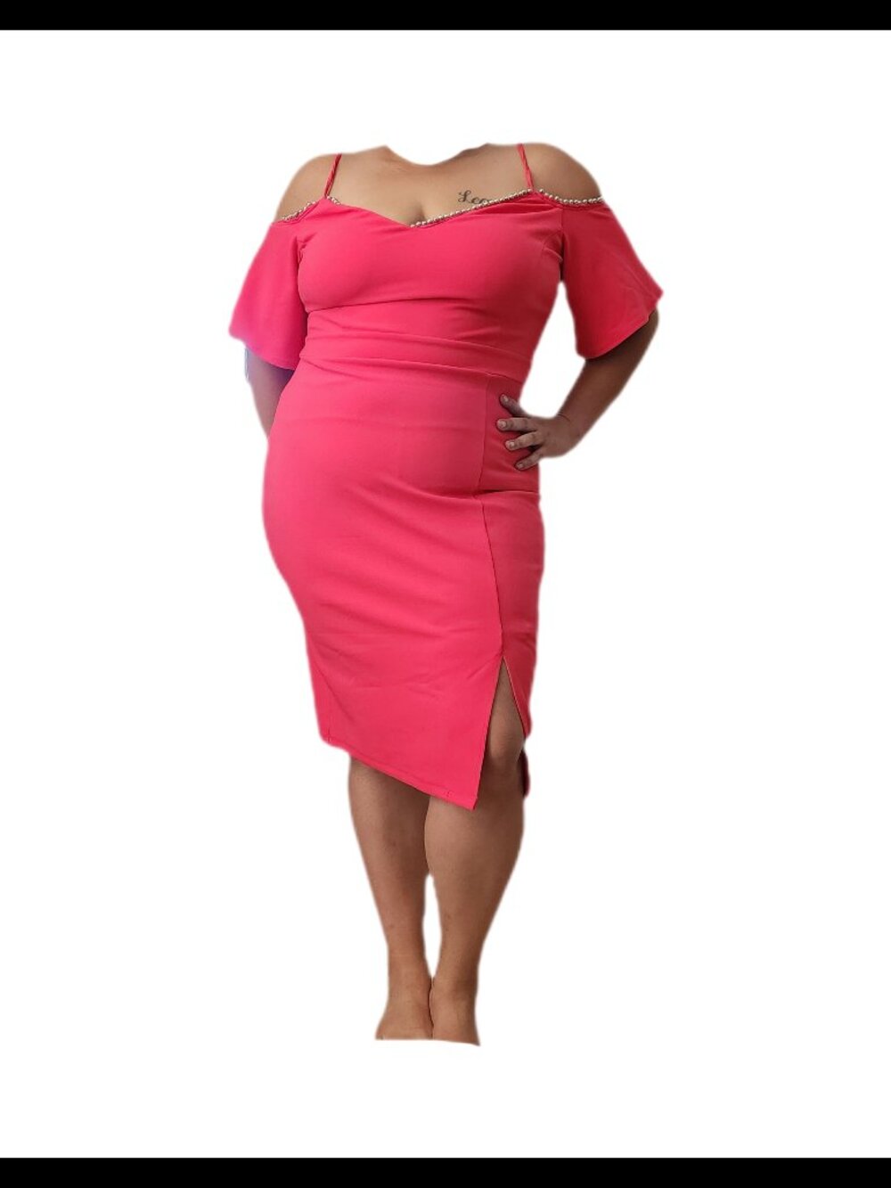 Bright Pink Cold Shoulder Flutter Sleeve Bodycon Dress - NWT